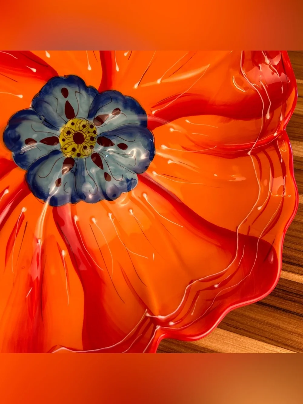 Laurie Gates Hand Painted Orange Flower Serving Plate